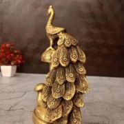 Brass Peacock Sitting On Mushroom idol 8.5″