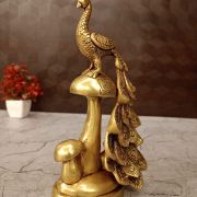 Brass Peacock Sitting On Mushroom idol 8.5″