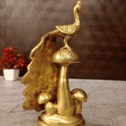 Brass Peacock Sitting On Mushroom idol 8.5″