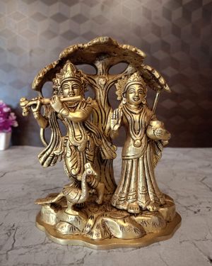 Buy Brass Radha Krishna With Tree Statue 7.5″