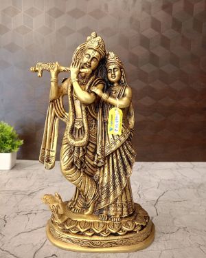 Brass Radha Krishna Statue For Wedding Gift & Home Decor 11.5″
