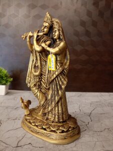 Brass Radha Krishna Statue For Wedding Gift & Home Decor 11.5″