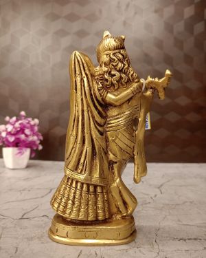 Brass Radha Krishna Standing On Oval Base