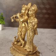Brass Radha Krishna Statue 6.5″ Lotus Base For Pooja And Gift