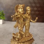 Brass Radha Krishna Statue 6.5″ Lotus Base For Pooja And Gift