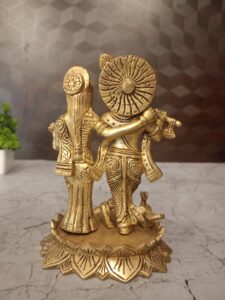 Brass Radha Krishna Statue 6.5″ Lotus Base For Pooja And Gift