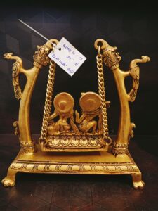 Brass Radha Krishna Swing | RadhaKrishna With Two Peacock Swing Brass Idol 10”