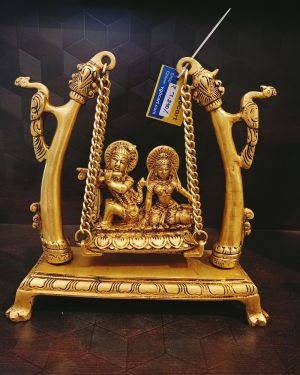 Brass Radha Krishna Swing | RadhaKrishna With Two Peacock Swing Brass Idol 10”