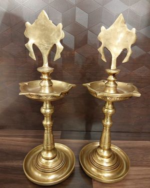 Brass Sangu Chakra Five Face Kuthuvilaku – 13″ ( Pair )