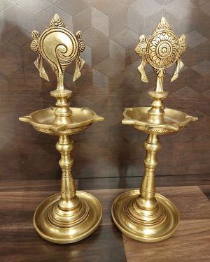 Brass Sangu Chakra Five Face Kuthuvilaku – 13″ ( Pair )