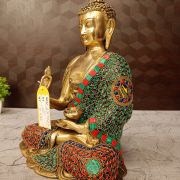 Brass Charming Buddha stone work , Green And Red Finish 12″