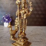 Brass Murugan Idol with peacock- 8″ Superfine Brass Handicraft & Antique Statue