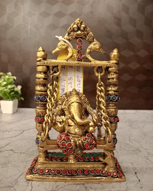 Brass Swing Ganesha With Stone Finish 8.5″