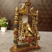 Brass Swing Ganesha With Stone Finish 8.5″