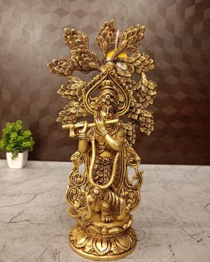 Brass Tree Krishna Idol Decorative Showpiece- 12″