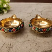 Brass Agal Diya Stone finish 1″ (Pair)