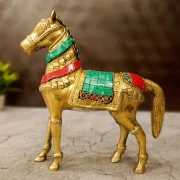 Brass Stone Horse Idol 8″