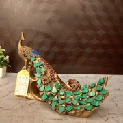 Brass Peacock Idol Stone Finish 8”