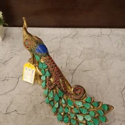 Brass Peacock Idol Stone Finish 8”