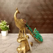 Brass Peacock Idol Stone Finish 8”