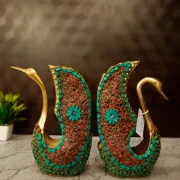 Brass Swan Stone Pair 9.5”