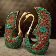 Brass Swan Stone Pair 9.5”