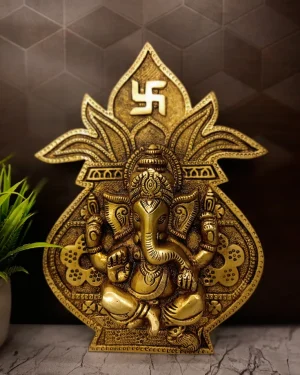 Brass Ganesha Wall Mount With Kumbam 9.5”