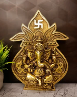 Brass Ganesha Wall Mount With Kumbam 9.5”