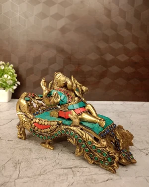 Brass Sofa Ganesha Stone finish Idol 4.5″