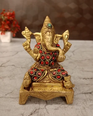 Brass Ganesh Idol Stone finish Antique 4.5″