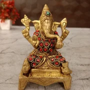 Brass Ganesh Idol Stone finish Antique 4.5″