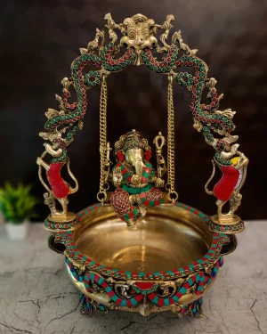 Brass Stone Finish Ganesha Uruli 21″