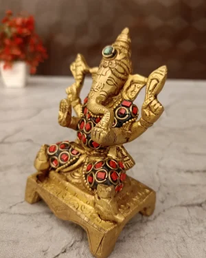 Brass Ganesh Idol Stone finish Antique 4.5″