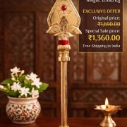 Brass Om Vel With Red Stone Round Base 9 Inch