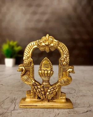 Traditional Brass Peacock With Arch Vel 4.5 Inch – Sacred Murugan Vel for Pooja Room, Return Gifts and Home Decor