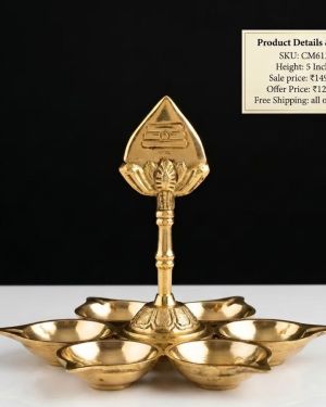 Brass Vel with Six Diyas 5 Inch – Murugan Vel Brass Deepam for Pooja Room, Temple Decoration and Auspicious Return Gifts