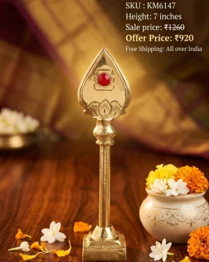 Brass Vel With Red Stone 7 Inch – Murugan Vel Idol for Pooja, Home Temple & Auspicious Gifting
