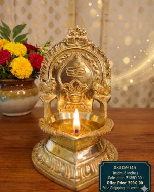 Handcrafted Brass Murugan Vel Diya 6 Inch – Traditional South Indian Pooja Lamp