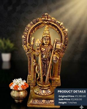 Brass Arch Murugan Idol 7 Inch – Luxury Lord Murugan Statue for Home Temple Decor & Spiritual Gifting