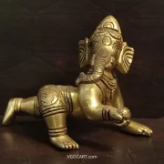 Brass Crawling Baby Ganesha Idol 4.5 Inch – Handcrafted Brass Bal Ganesha Statue for Home Temple, Pooja, Décor & Gifting