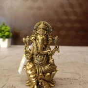 Brass Fine Art Ganesha Idol Sitting On Lotus Base 4 Inch for Home Décor & Pooja