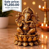 Brass Fine Art Ganesha Idol Sitting on Lotus Base 3.5 Inch