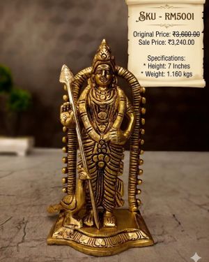Classic Brass Fine Art Murugan Idol 5 Inch – Traditional Lord Murugan Statue for Home Temple & Spiritual Décor