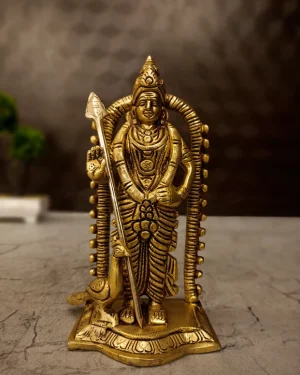 Classic Brass Fine Art Murugan Idol 5 Inch – Traditional Lord Murugan Statue for Home Temple & Spiritual Décor
