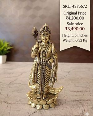 Elegant Premium Brass Murugan Statue on Lotus 6 Inch for Home Temple and Spiritual Décor
