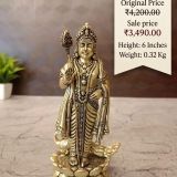 Premium Brass Murugan Statue on Lotus 6 Inch