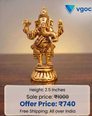 Brass Ganesha Idol 2.5 Inch – Handcrafted Brass Ganesh Statue for Home Décor, Pooja & Gifting