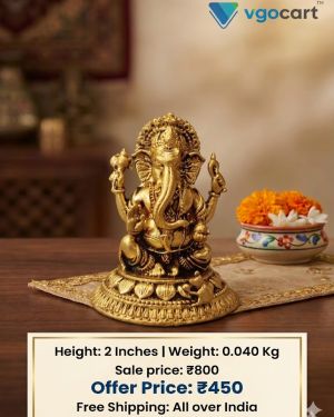 Brass Miniature Fine Art Lotus Ganesha Statue 2 Inch – Handcrafted Brass Ganesh Idol for Home Décor & Puja