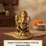 Brass Miniature Fine Art Lotus Ganesha Statue 2 Inch