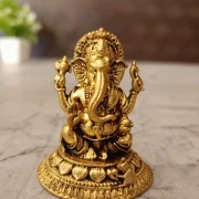Brass Miniature Fine Art Lotus Ganesha Statue 2 Inch – Handcrafted Brass Ganesh Idol for Home Décor & Puja